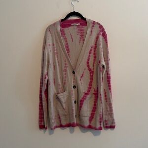 NWOT Unsubscribed 100% Cashmere Cardigan Pink and Grey Tie Dye